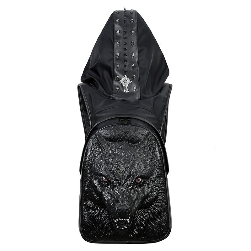 Buy 3D Wolf Head Hooded Backpack Waterproof Shoulder Bag at