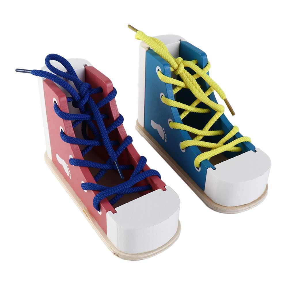 Tie Shoes Montessori Tie-Up Shoe Puzzle Toy Wearing Shoes with Shoelaces Toy  Kids Gift