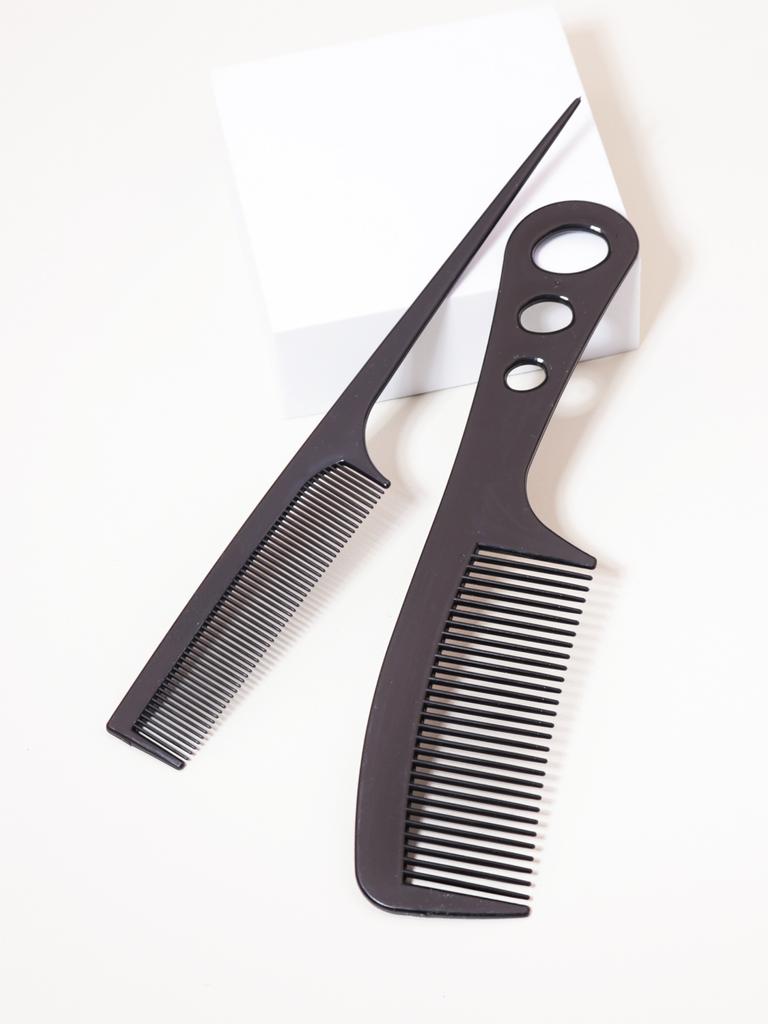 2-piece black thickened wide toothed plastic comb set, pointed ponytail comb, hairstyle tool comb Special for real hair wigs