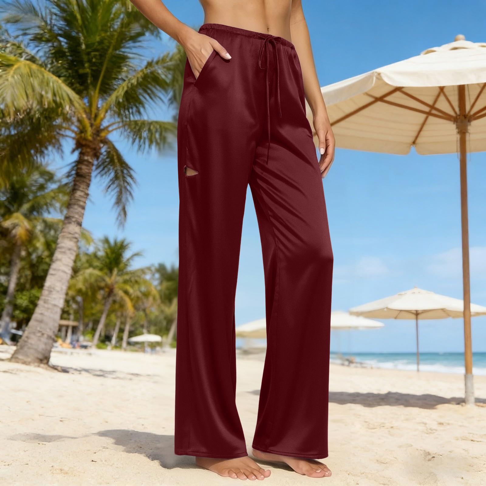 

Women s Fashionable Loose-Fit Comfortable Pocketed Drawstring Pants L винний