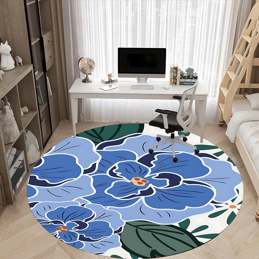 1PC Floral Pattern Office Round Area Rug, Mat Suitable For Office, Under Office Chairs Bedroom Living Room Home Decor, Room Deco