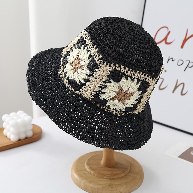 New straw hat women's summer sun protection hat seaside beach foldable bucket hat travel sun hat