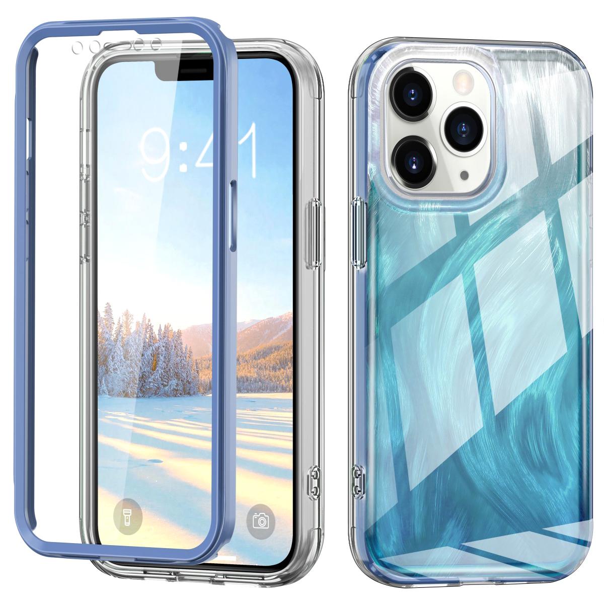

For iPhone 11 Pro Max PC+TPU Case Gradient Feather Pattern Drop-proof Back Cover Blue