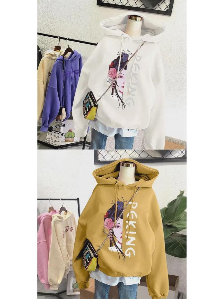 Women's Autumn/Winter Loose Hooded Sweater - Plus Velvet, Thickened, 250g, Official Colors