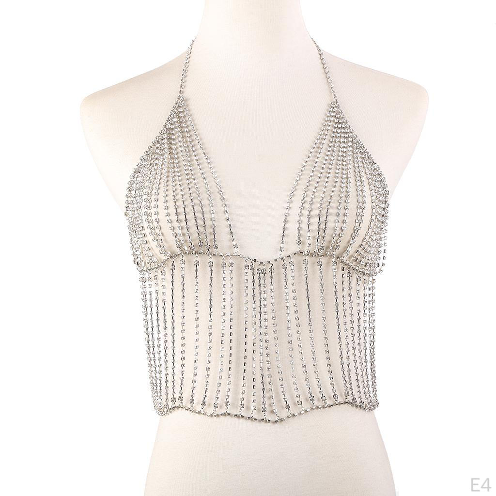 Harness Chest Jewelry Rhinestone Gold Shiny Tassel Bra Chains