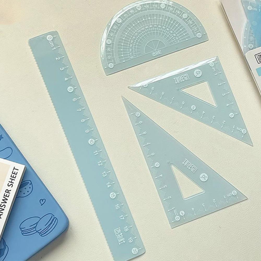 4PCS/Set Thickened Straight Ruler Transparent Set Square Multifunctional Jelly Ruler Set  Boys/Girls