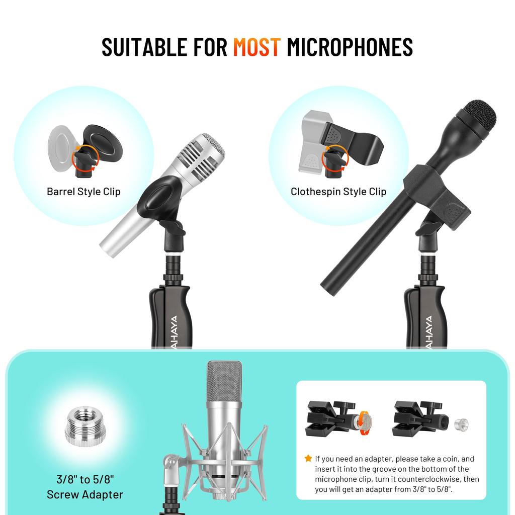 CAHAYA Microphone Stand, Straight Boom, 5.5kg Weight, 120cm-180cm Height Adjustable, 3230g Base, Iron Material, Smartphone Holder, Width Adjustable