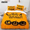 Duvet Cover Halloween Bedding Set Pumpkin Polyester Cartoon Horror Festival Bat Comforter Cover Twin for Kid Adult Gift Bedroom