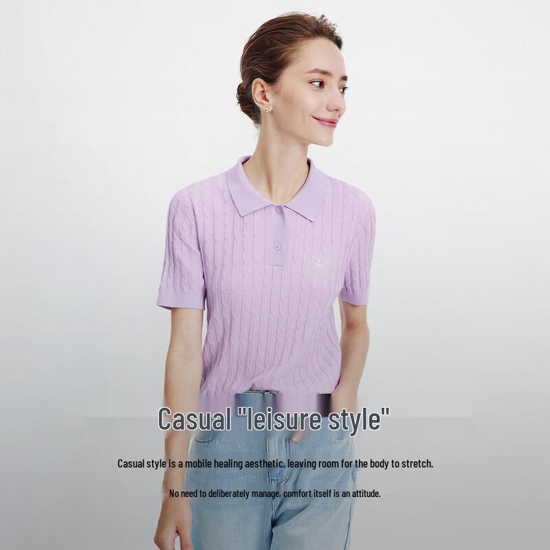 Navigare Women's Polo Cable Knit Short Sleeve Sweater