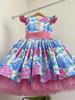 Girl's Holiday Formal Dress with Bowknot Headdress, Printed Christmas Baby Dress