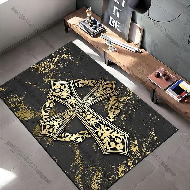 Ornate golden cross design carpet Yoga living room room decor children's crawling mat doormat area rug games mat