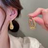 Trendy Design Irregular U-shaped Hoop Earrings for Women Personality Gold Color Stainless Steel Twisted Dangle Earring Jewelry
