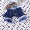 Women Fingerless Gloves Winter Suede Faux Fur Gloves Warm Fuzzy Half Finger Mittens for Women Girls Teens Writing Typing
