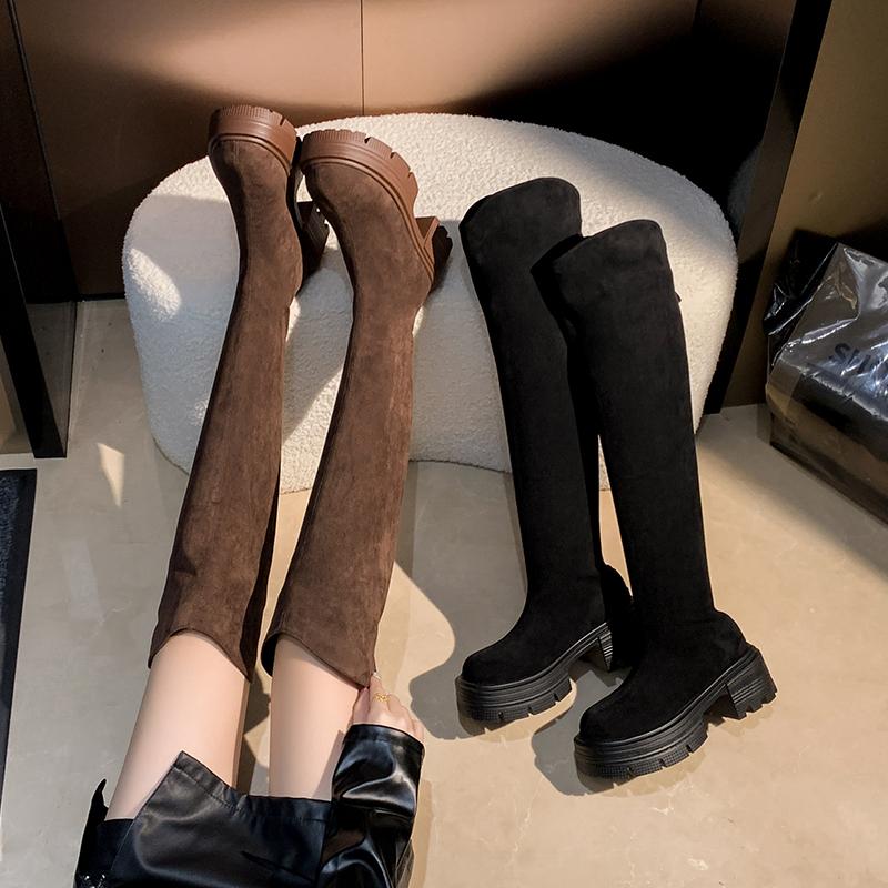 Vintage Winter Women's Over The Knee Boots Fashion Back Zippers Thick Heels Long Bootties Woman Largas Booties