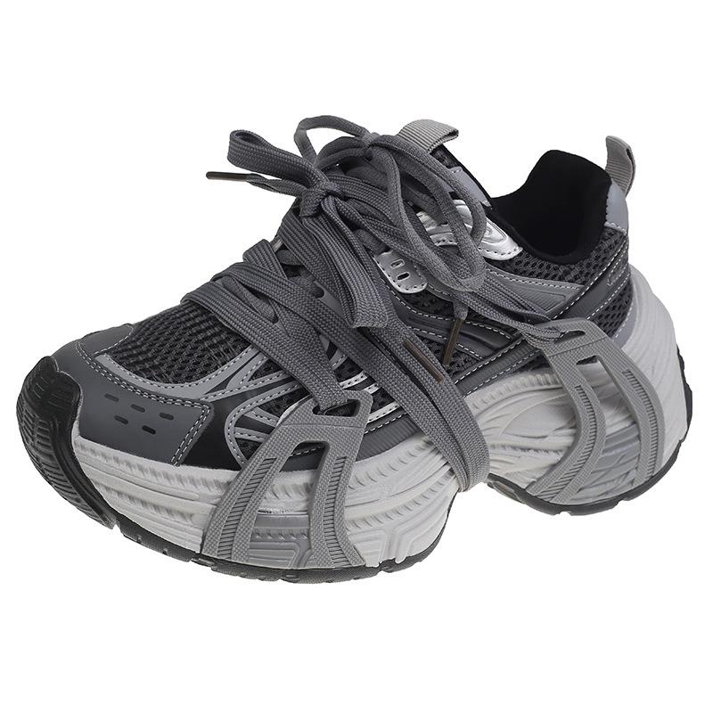 

Leather platform lace-up dad shoes women s 2025 spring new casual women s shoes comfortable single shoes small sports shoes 35 серый