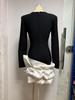 2025 Elegant European & American V-Neck Ruffle Long Sleeve Slimming Bandage Dress