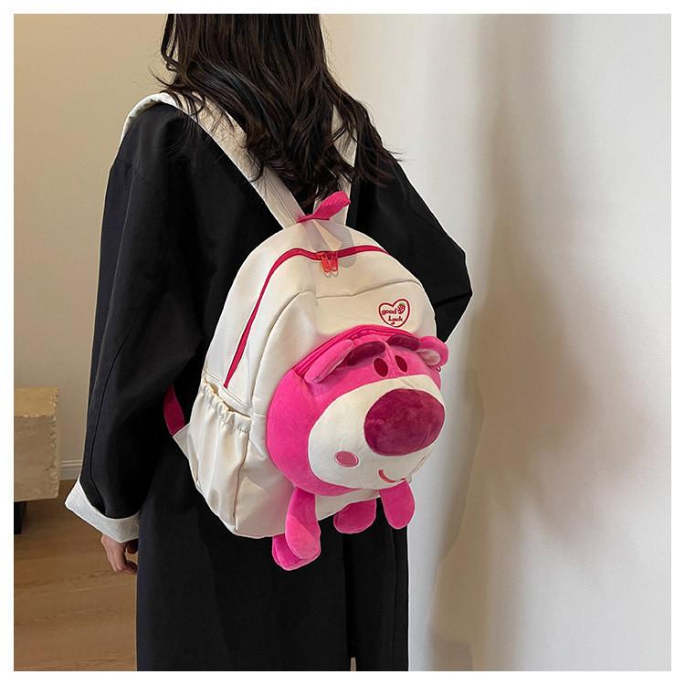 2023 New Canvas Large Capacity Double Shoulder Backpack Cartoon Trendy Cute Pink Girl Bag Tide