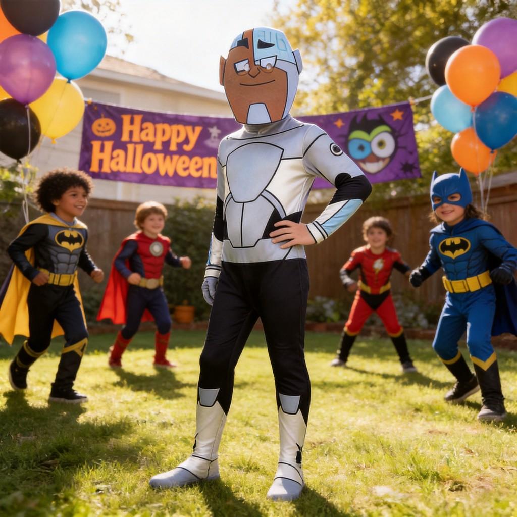 Teen Titans Go Cyborg Kids Cosplay Jumpsuit With Polyester Fabric For Halloween Party