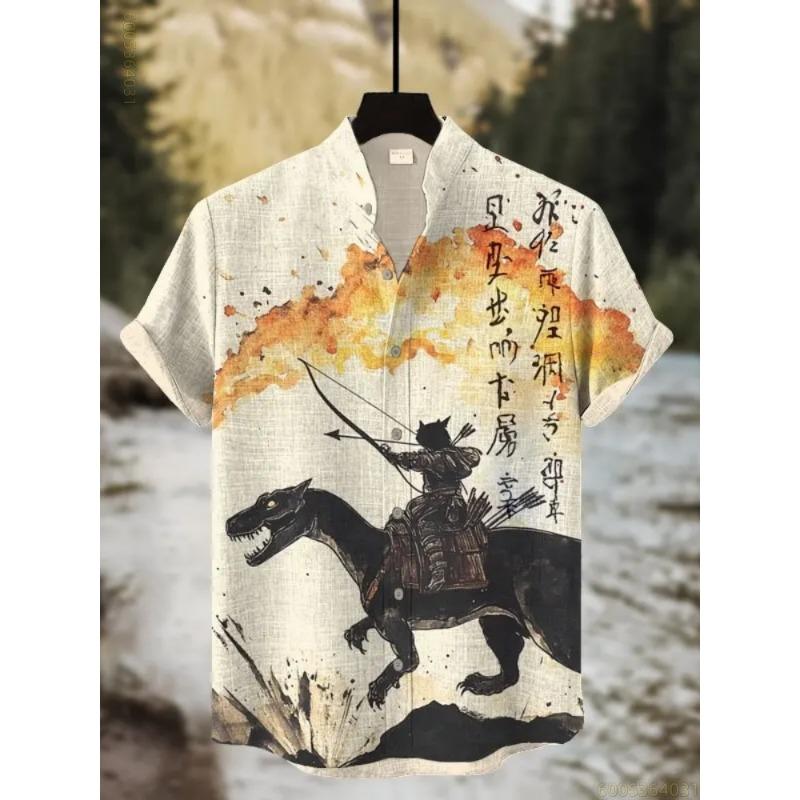 2026 New Men's Shirt Vintage Cat Printed Top Comfortable Fabric Breathable Short Sleeve Shirt Personalized Loose Casual Shirt
