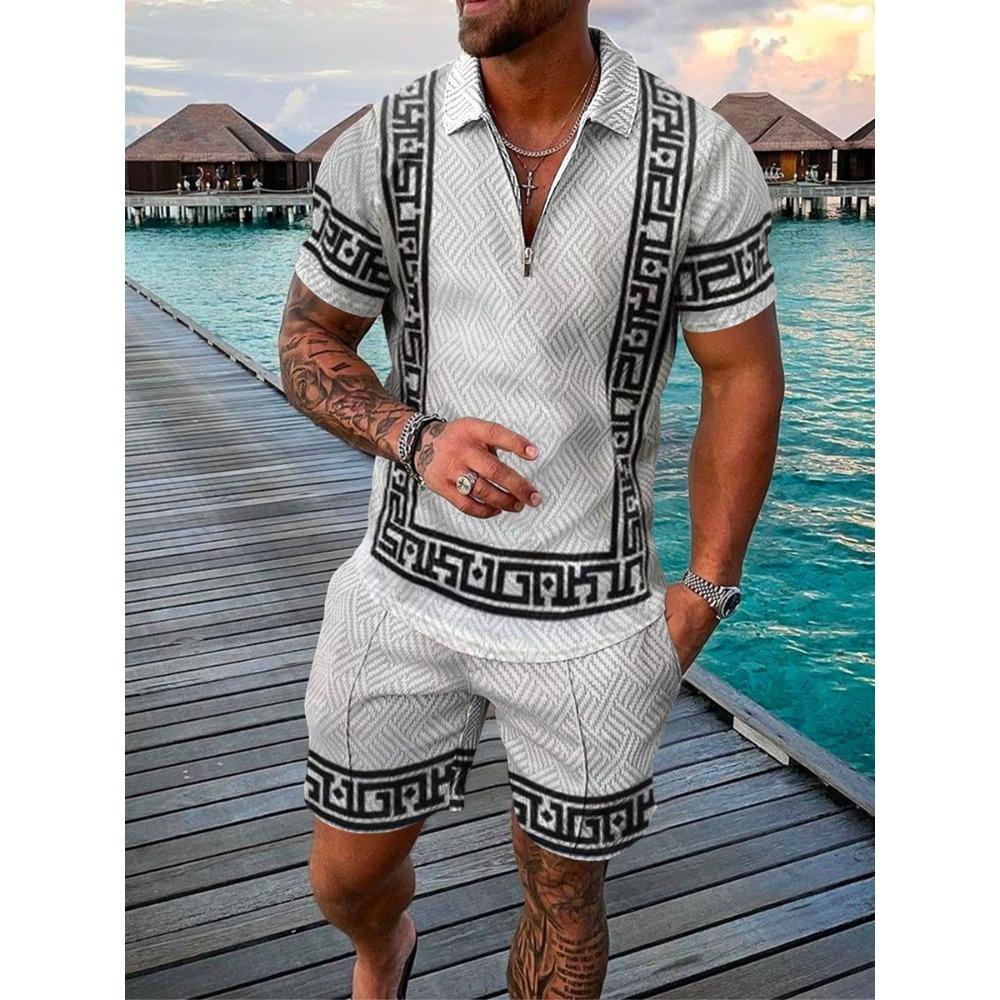 

Летний повседневный костюм-поло с полосатым принтом для мужчин XXXL