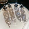 Silver Needle Rhinestone Geometric Tassel Earrings - Elegant High-End Ear Studs