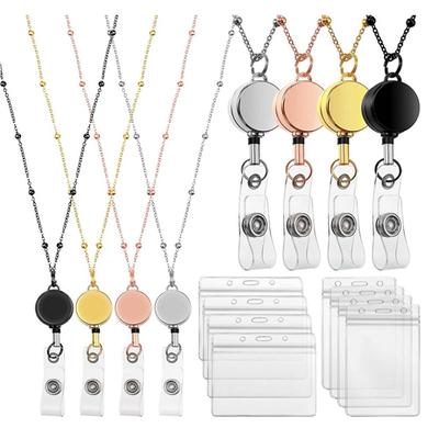 Retractable Badge Reel Lanyard with ID Card Holders Badge Holder Necklace DIY Beaded Lanyard