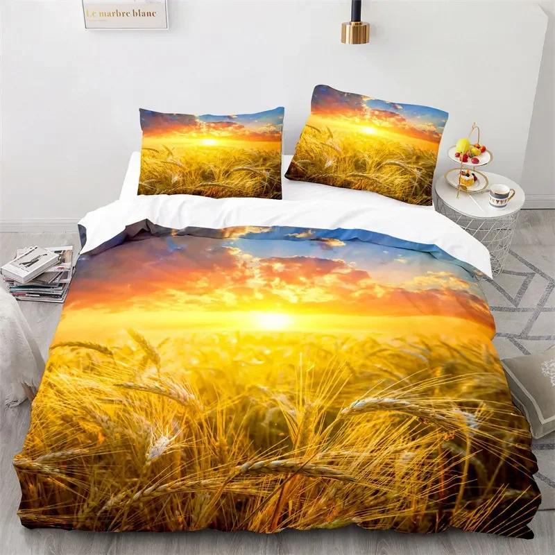 Yellow Wheat Field Duvet Cover Microfiber Bedding Set 3D Print Quilt Cover Twin Full King Queen For Adults Kids Bedroom Decor