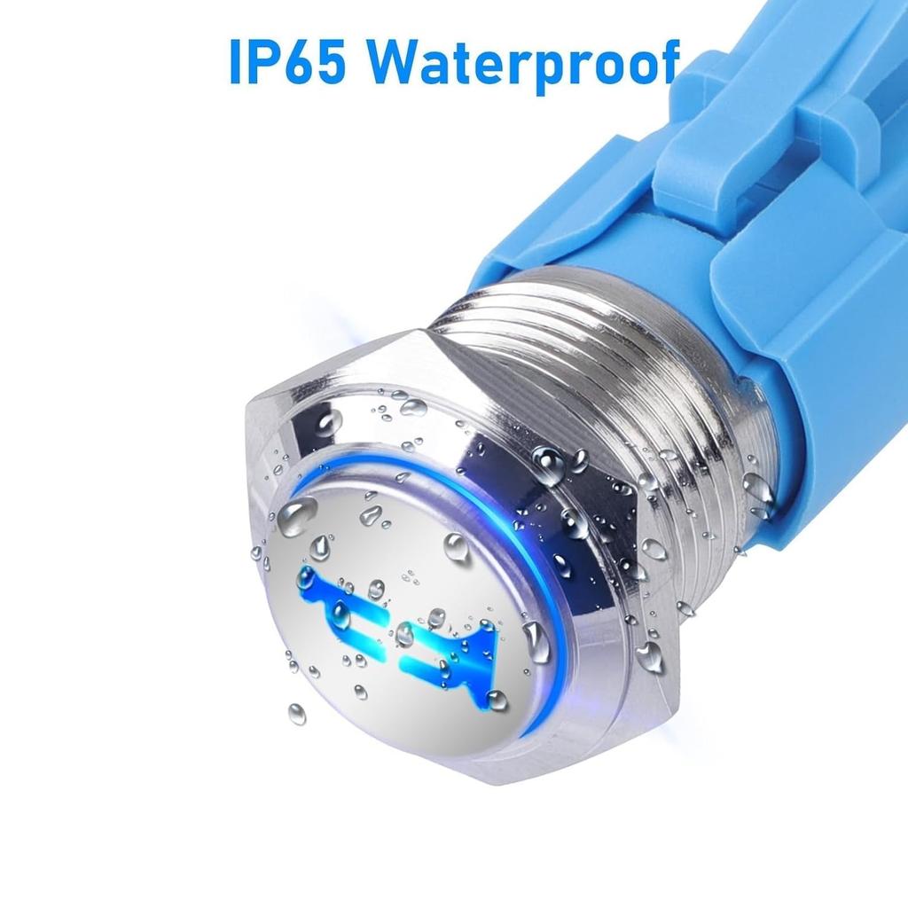 2Pcs Horn Button Switch, 16MM Momentary Push Button Switch LED Metal Horn Speaker for 12V Marine Boat Auto, Blue