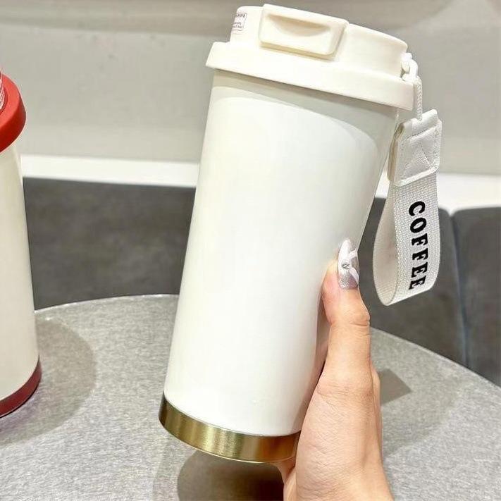 Spot Hot Sale Lily of the Valley Coffee Cup Stainless Steel Thermos Cup High Value Double Drink Straw Cup Logo