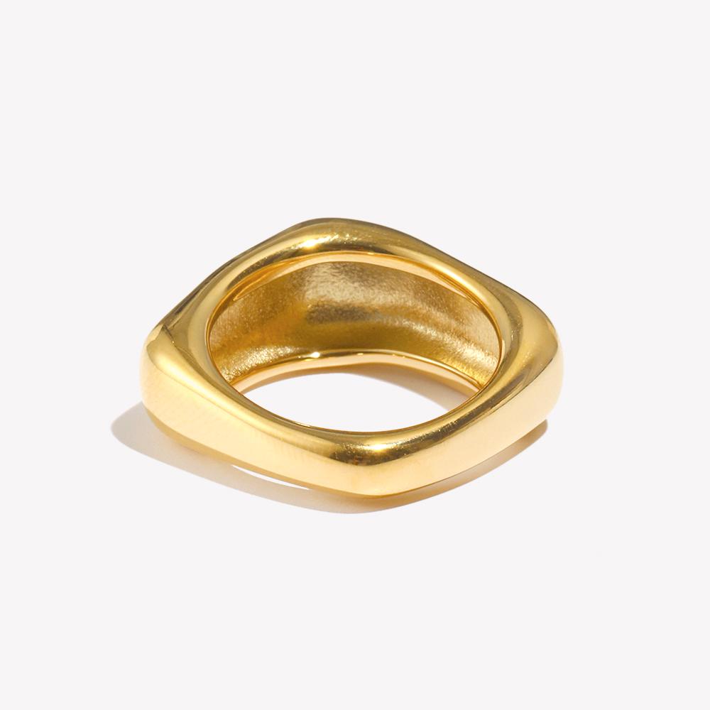E.B.belle Simple Square Geometric Ring Silver Color Stainless Steel Rings for Women Decoration 18K Gold Plated Accessories