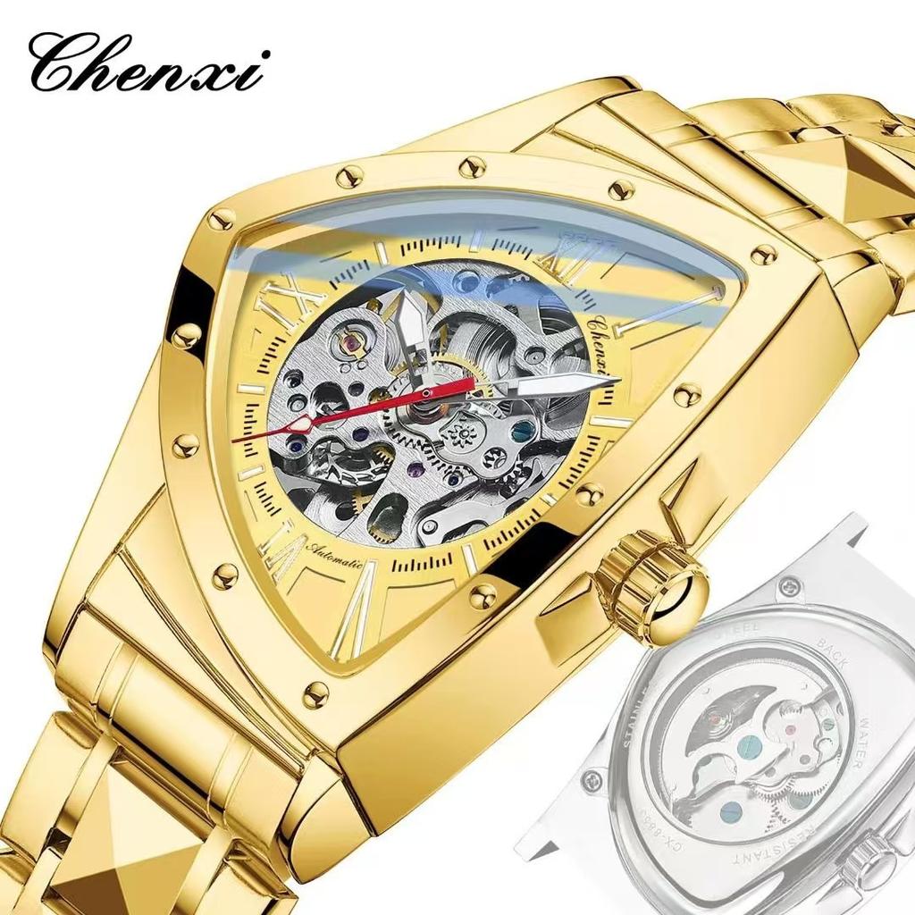 Automatic Man Watch Luxury Stainless Steel Triangle Dial Mechanical Wristwatches Skeleton Waterproof Luminous Watch
