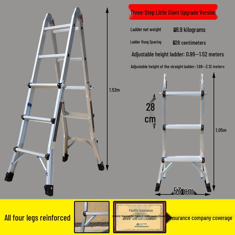 Aluminum Alloy Telescopic A-frame Ladder - Foldable, Extra Long, Safety Engineering Ladder