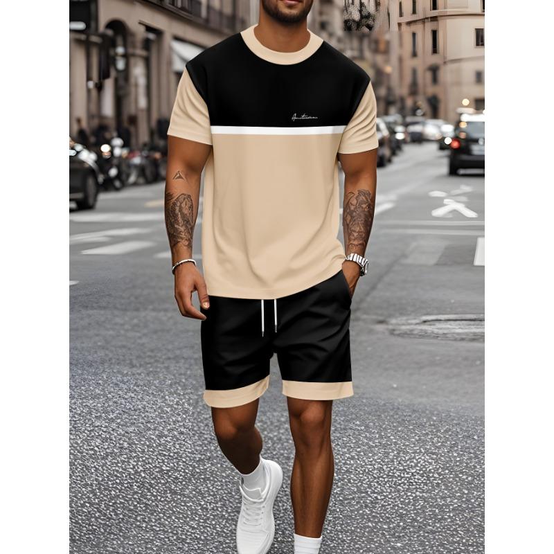 2026 New Summer Men's Patchwork Print Short-Sleeve Shirt and Shorts Set