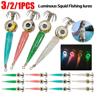 FIshing Lures LED Luminous Squid Cuttlefish Jigs Fishing Lure Glowing Artificial Squid Hook Jigging Baits for Sea Fishing Feeder