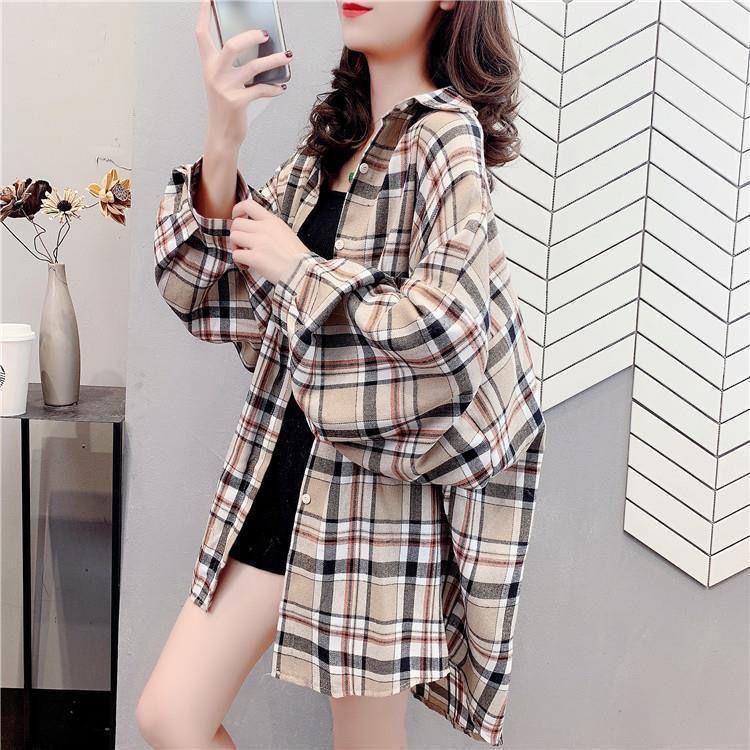 

Women Tartan Shirt Long Sleeve Collared Button Up Oversized Plaid Shirt Jacket Grunge Fashion Teenage Girl Spring Summer Outfit XL