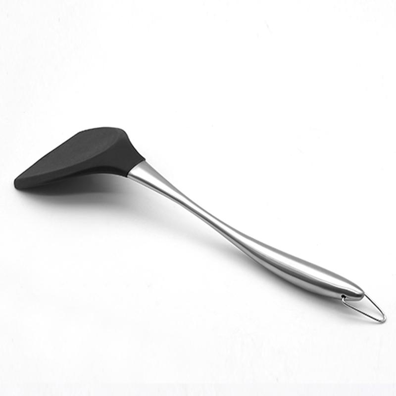 

Силиконовая антипригарная лопатка с ручкой из нержавеющей стали, лопатка для переворачивания, лопатка для говядины, мяса, блинов, жаропрочный кухонный скребок чёрный