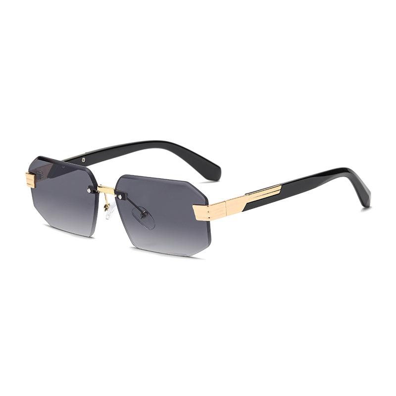 European and American square frameless sunglasses, women's fashion trimmed personalized street sunglasses, face-showing small UV-proof glasses