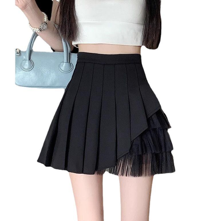 White Short Skirt for Women Summer Fashion Patchwork Tulle Skirt High Waisted Slimming A Line Casual All Match Versatile Pleated Skirt