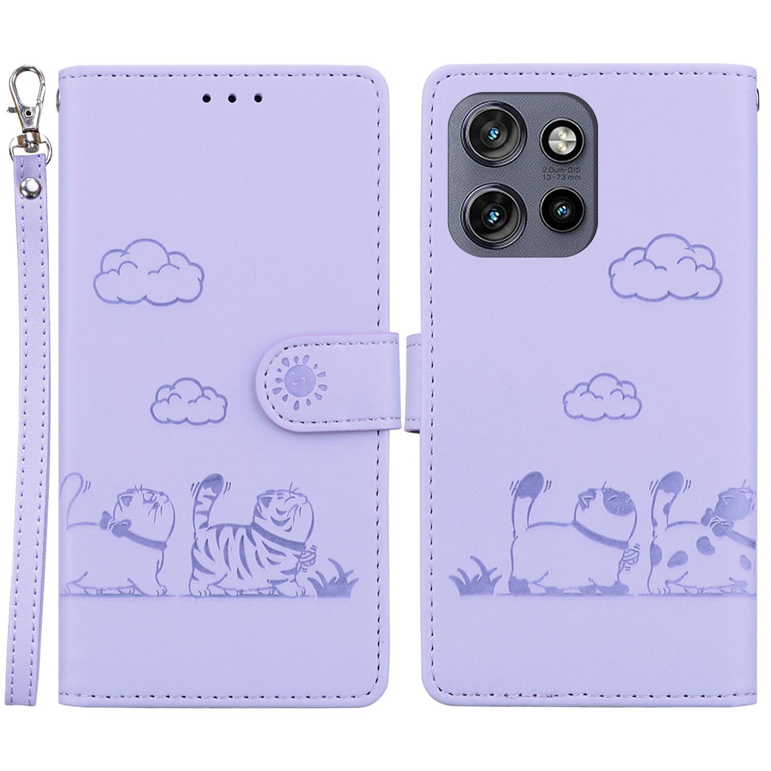 

For Motorola Edge 50 Neo 5G/Moto S50 5G/Thinkphone 25 5G Case RFID Blocking Kitten Pattern TPU+PU Leather Phone Cover Purple