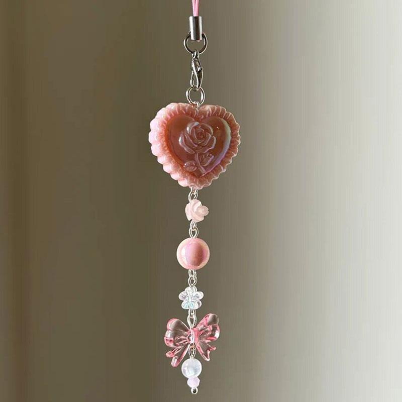 1PCS Pink Coquette Mobile Phone Pendant Beaded Rose Romantic Gift Creative Lolita Mobile Phone Charm