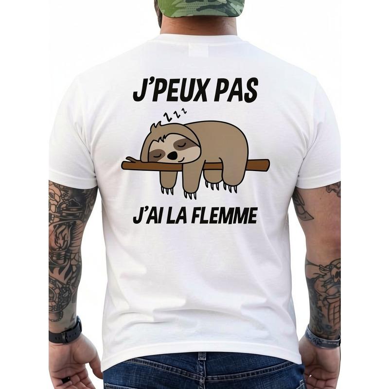 Casual Style Men's T-Shirt with Sloth And French Text Design for Casual Attire And Summer Season Perfect Gift for Friends And Family