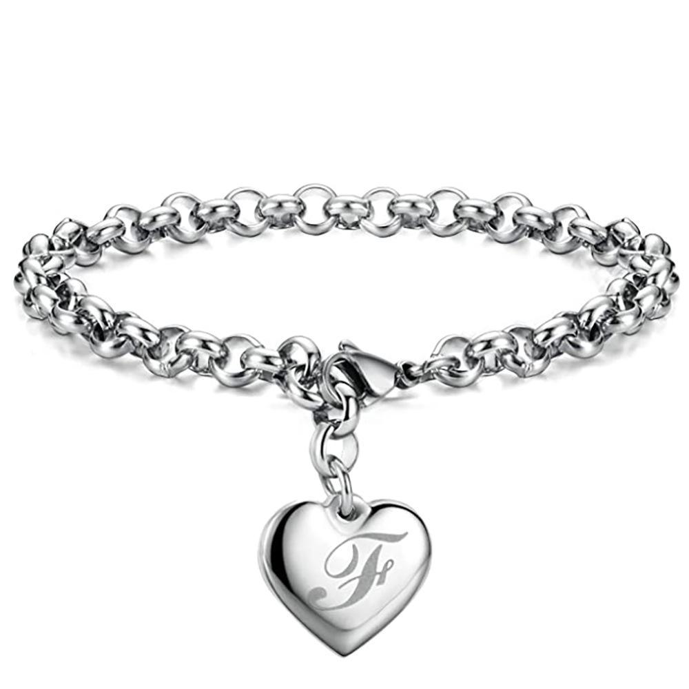 26-Letter Engraved Titanium Steel Bracelet for Women - Stylish European & American Design with English Letters