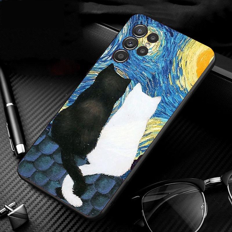 Phone Case For Samsung Galaxy S26 S25 S24 S23 S22 S21 Ultra S24 S23 S22 S21 S25 Plus S24 FE Starry Night van gogh cat