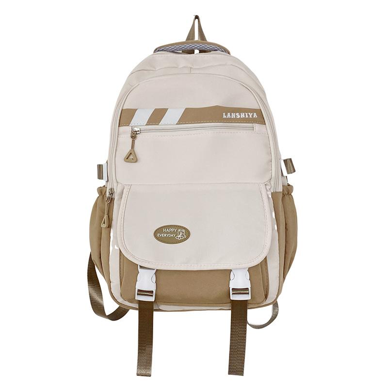 School Bag Female Junior High School Casual Contrasting Color Backpack Ins Fashion Lightweight Travel Backpack High Value Campus Backpack