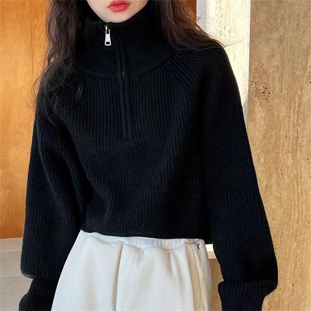 Autumn Winter Women's Sweater Pullover Women Korean Design Zipper Loose Style Sweater Female Tops Solid Color Pullovers
