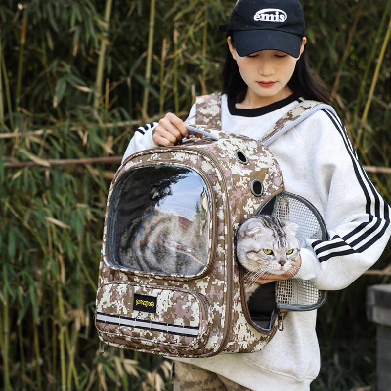 Sac à dos pour chat style camouflage Sac à dos portable Capsule spatiale transparente Sac à dos respirant pour chat