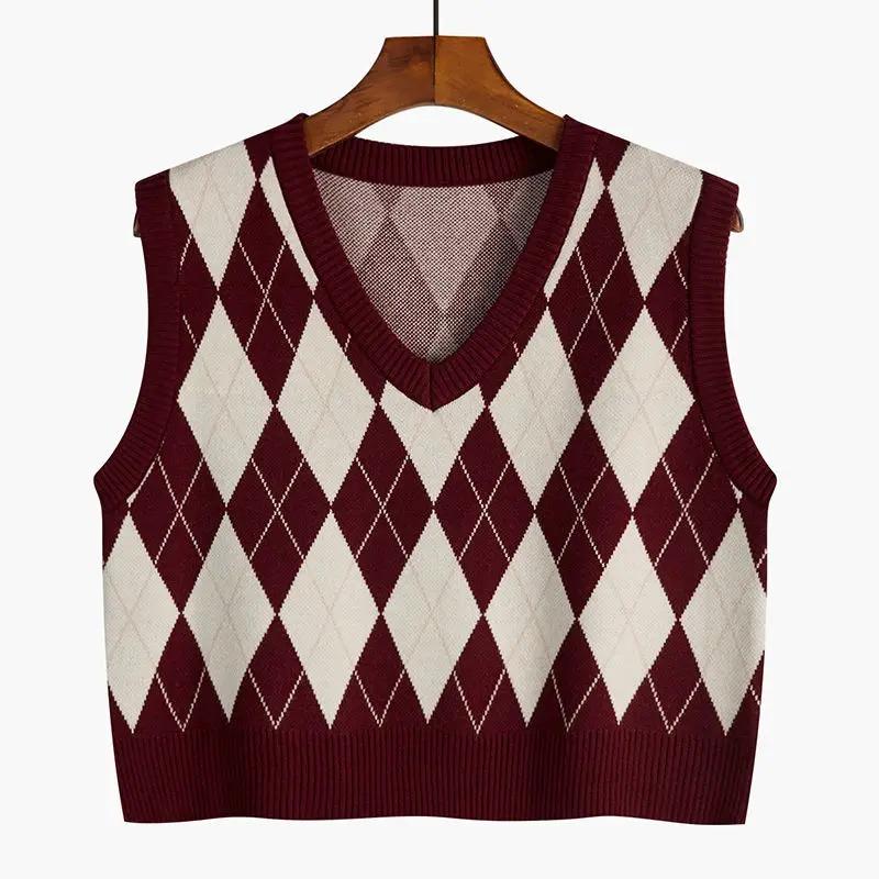 

Жилет свитера женские ретро универсальные укороченные свитера с V-образным вырезом корейский стиль High Street классические свободные вязаные жилеты для студентов XL красный