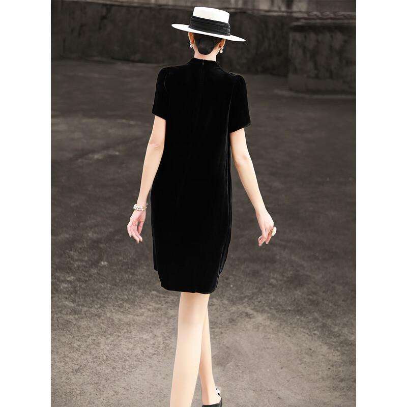 Lanser Elegant French Style Silk Velvet Little Black Dress