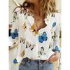 Fashion Retro Butterfly Group Print Long Sleeve Blouse Spring Spring Lapel Button Casual Blouse Ladies 5Xl Home Shirt