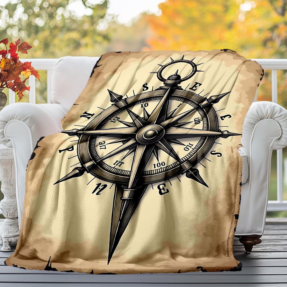 1PC Compass NauticalOutdoor Flannel Blanket - Soft Plush Decor for Picnics, Camping, Bedroom, Playroom, Office, or Lunch Break 1326A